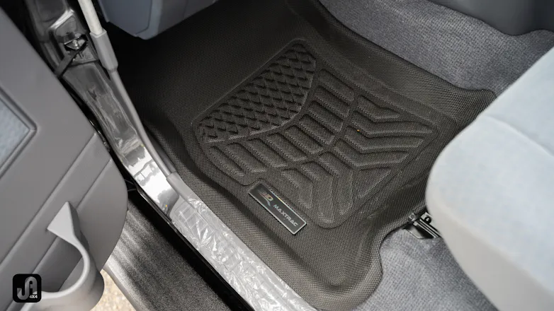 Foot mat inside footwell of customised 4x4