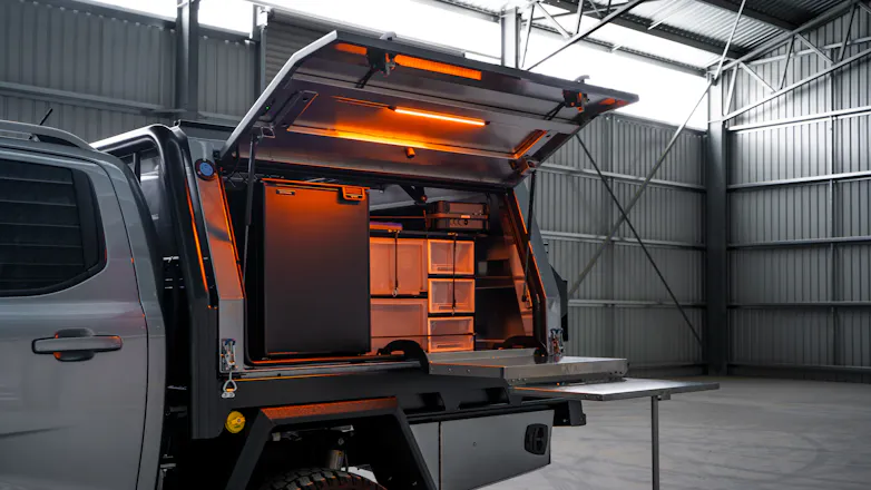 Full build Ford Ranger Next Gen with an opened out Jacksons Australia canopy