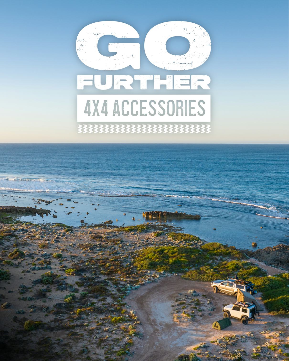 View of coast bay with caption of "Go Further 4x4 Accessories"