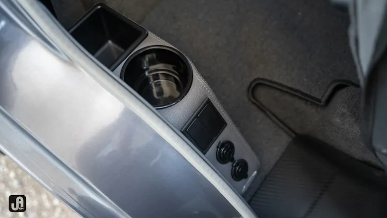 Interior of wrapped 79 Series with side cupholder