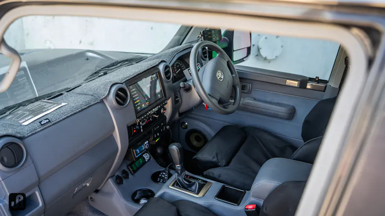 Interior of modified 79 Series Landcruiser with Recaro Expert M leather seats
