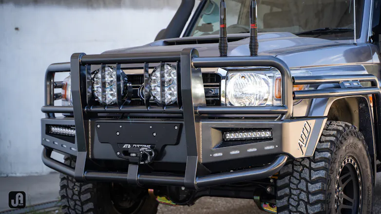 Graphite 79 Series Landcruiser with ATD Apocalypse bar and Ultra Vision 180 MAXX lights