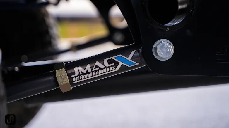 Close up of a Jmacx Off Road Solutions logo on build component used for 2024 Toyota 79 Series