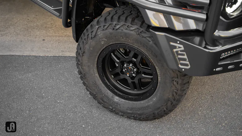 ROH Hammer matte black wheels and Mickey Thompson Baja Boss A/T tyres on 79 Series Landcruiser