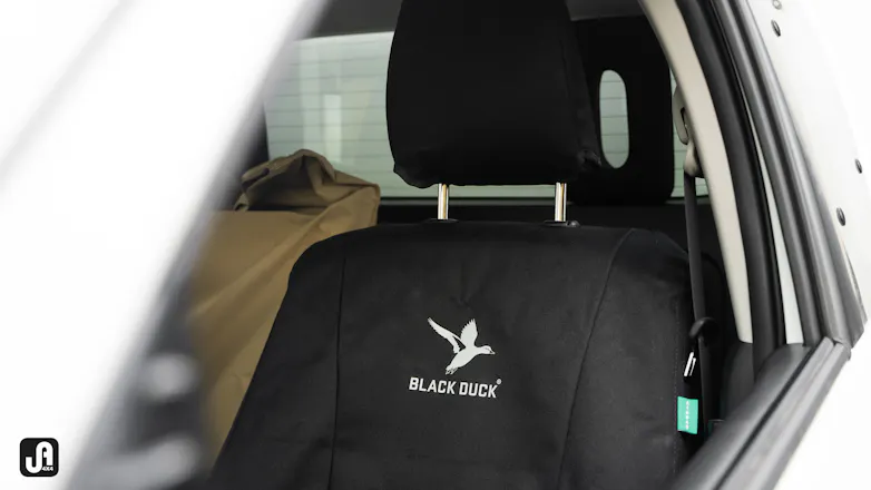 Black Duck seat covers fitted as part of Toyota Hilux Camper build