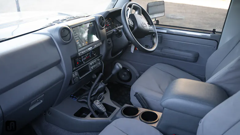 Interior front seats of 79 Series Landcruiser build