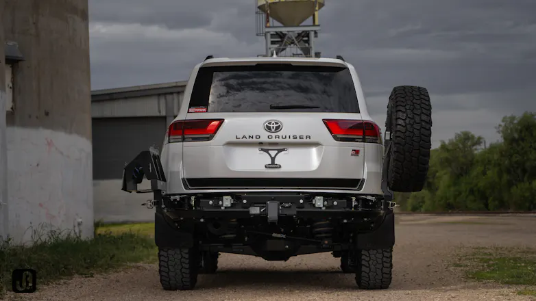 Rear view of white 300 Series Landcruiser