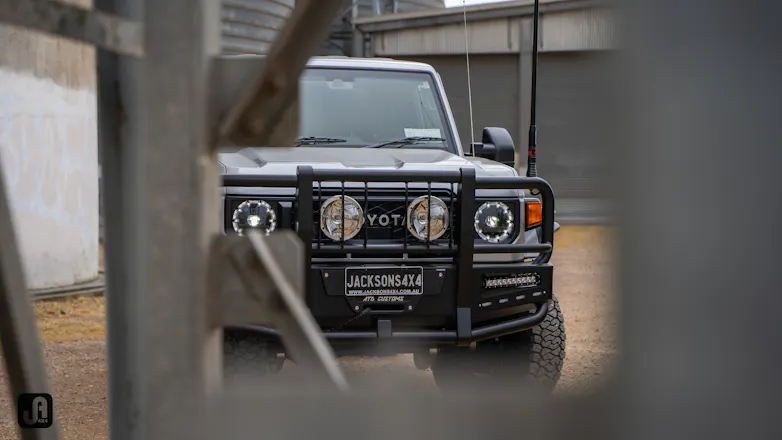 Silver 79 Series Toyota Landcruiser with Jmacx 4495 Super Chassis package