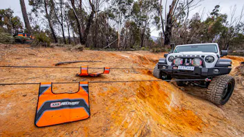 Winch compatible bull bar being used in a 4x4 recovery
